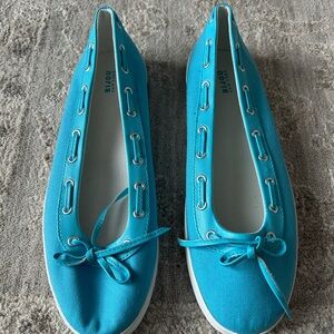 NWOB Womens BIJOU New York Canvas Flat Slip On Boat Shoe Sz 10M Toe Tie Cottage